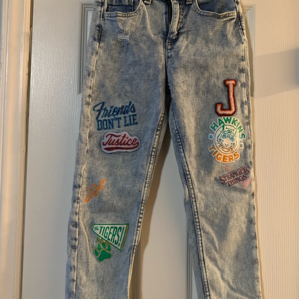 Justice Girls Light Blue Stranger Things Embroidered Women's Jeans Size 12